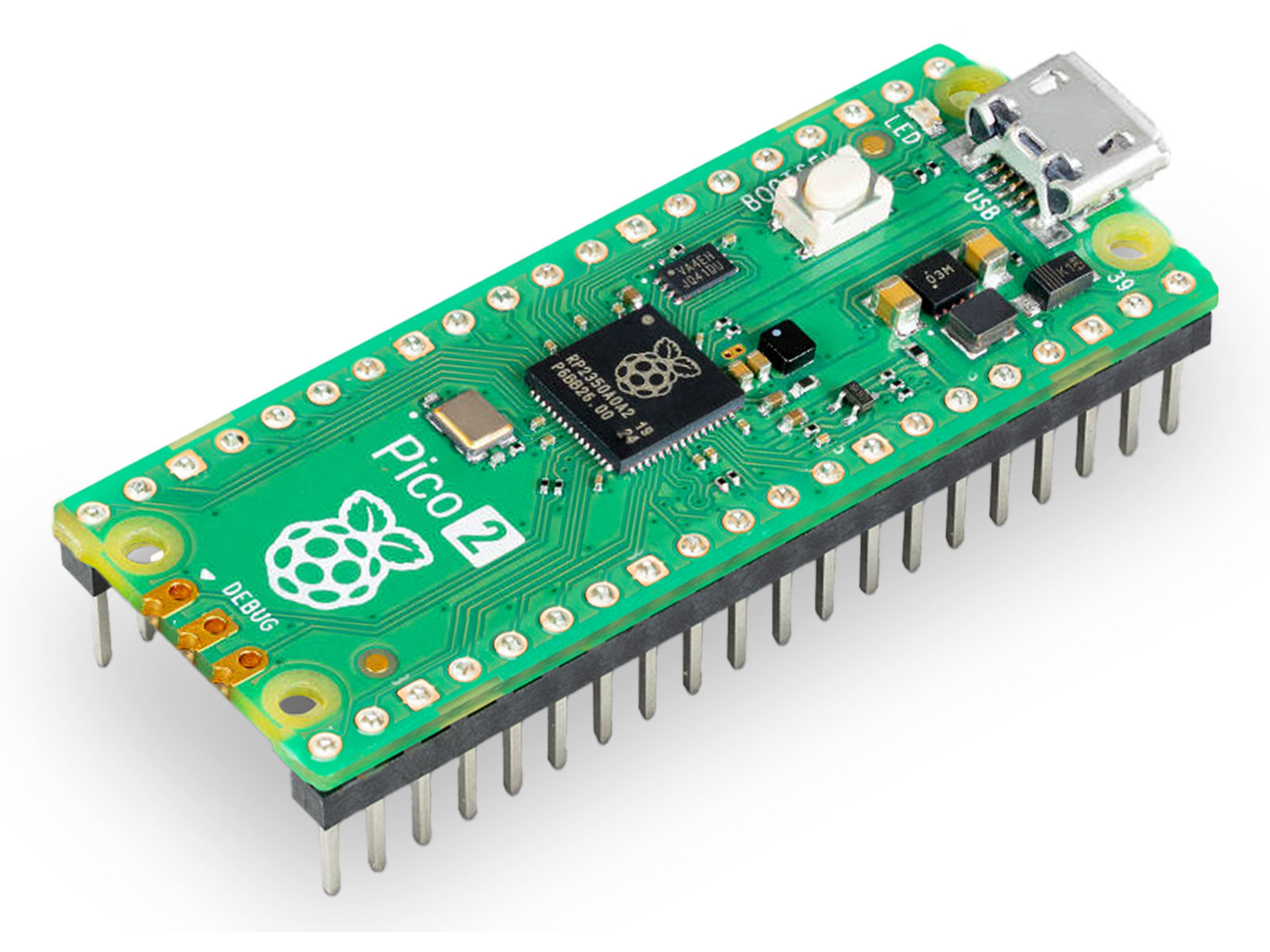 Raspberry Pi Pico with pin heads and firmware
