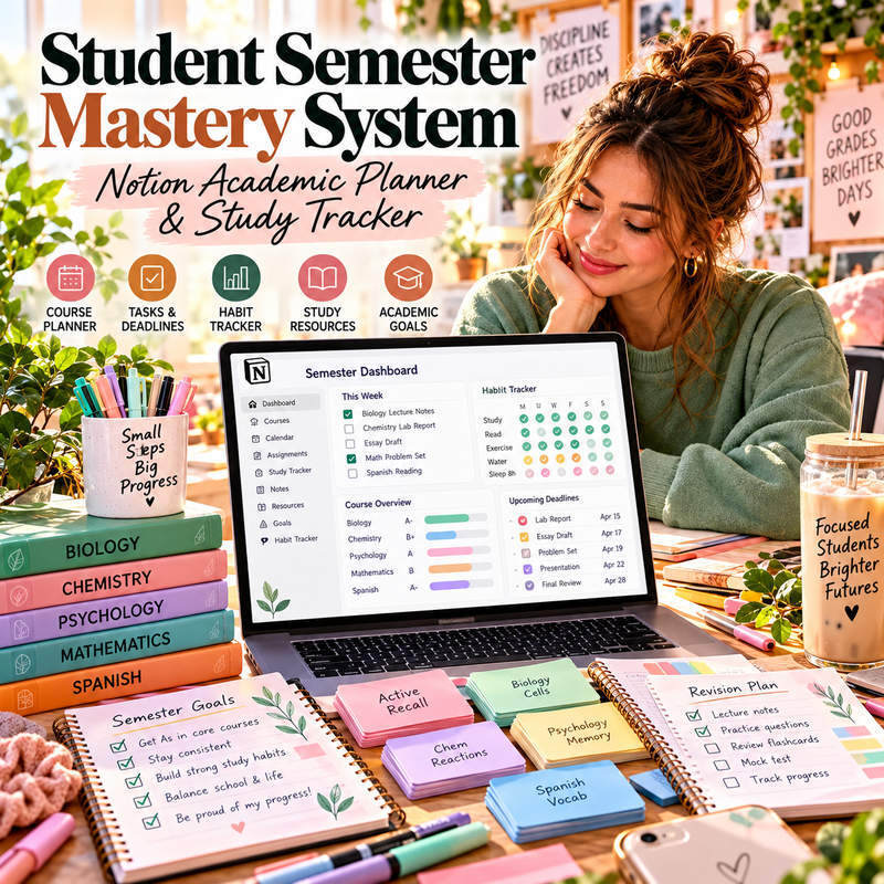 Student Semester Mastery System — Notion Academic Planner & Study Tracker